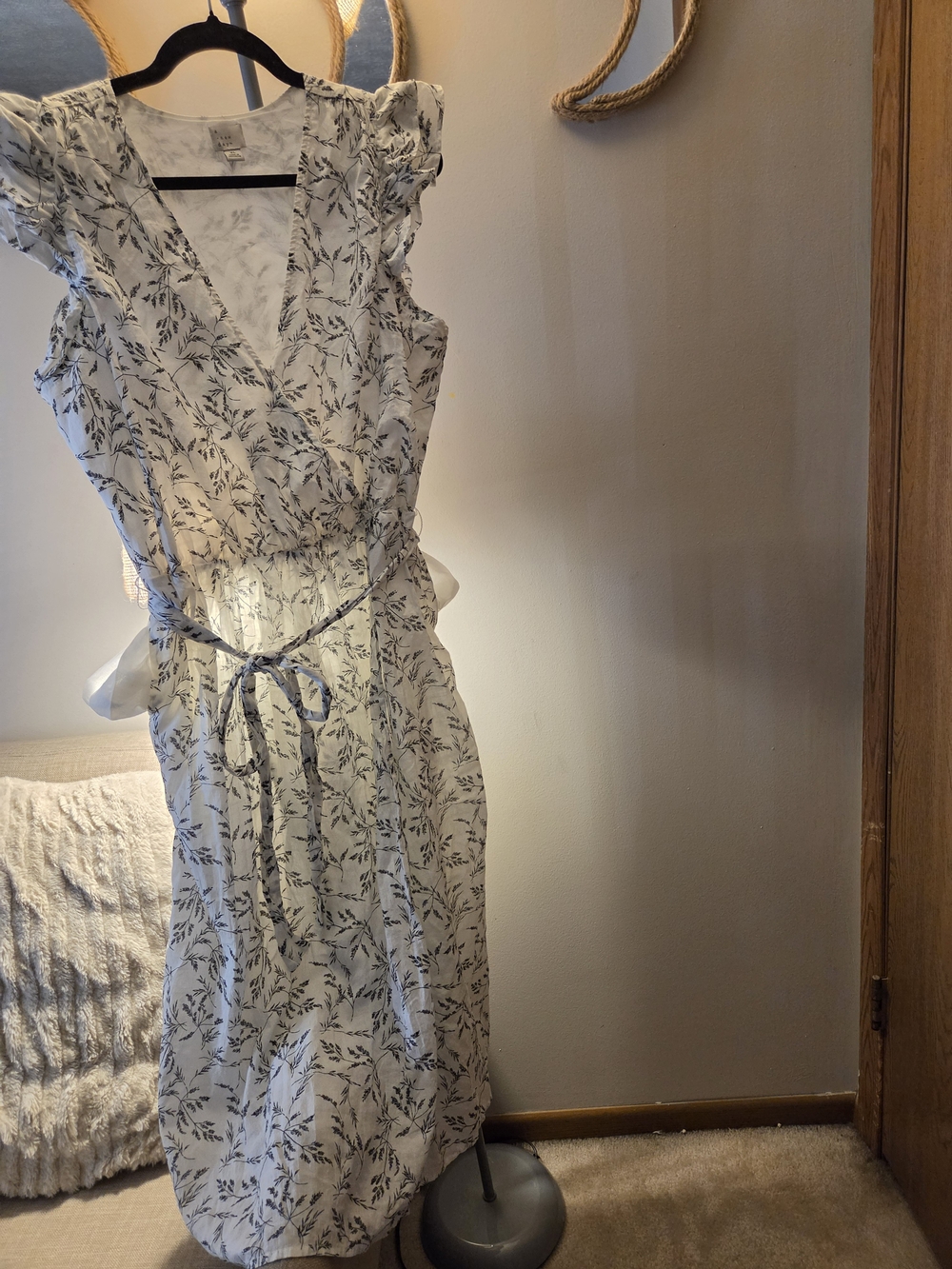 a new day White Floral Wrap Midi Dress with Navy Leaf Print